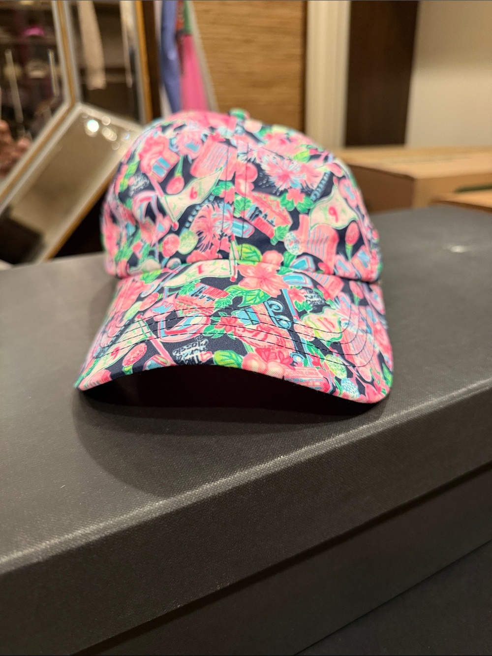 Lilly Pulitzer Navy Floral Print Baseball Cap with Pink & Green Accents
